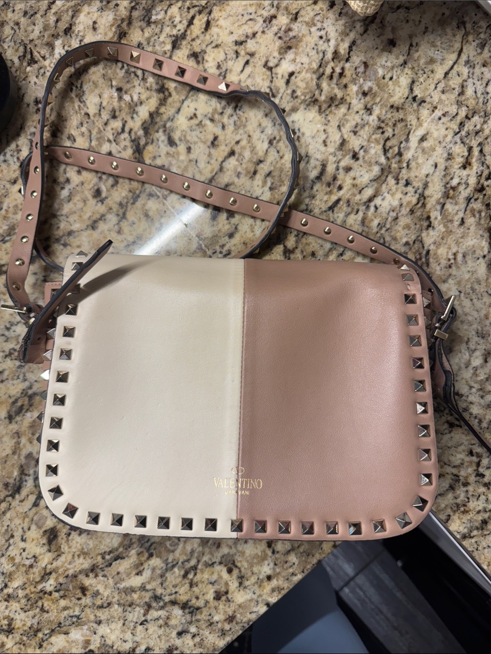 Studded Two-Tone Pink and Cream Crossbody Bag - Picture 3 of 8
